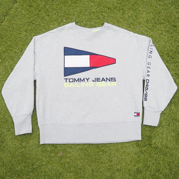 Tommy Hilfiger Jeans Sailing Gear Men's Grey Sweatshirt Sweater Size UK Large - Picture 2 of 13